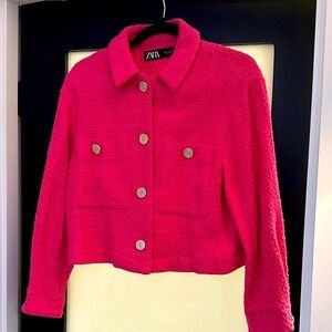 Zara Women's Vibrant Pink Tweed Blazer